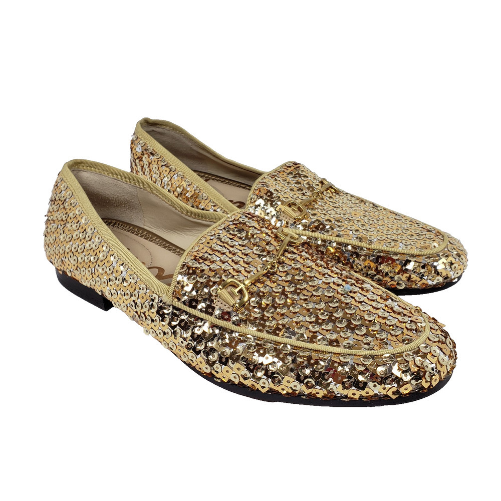 Sam Edelman Loraine Womens Size 6.5 Gold Sequin Slip On Fancy Loafers Flat Shoes